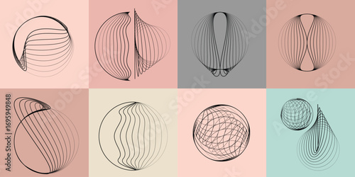 Lines and spirals in Circle Form .Rotate rounded shape Vector .Rotating dots form a circle .Rotating and linear design element . Various lines forming round shape . Abstract Geometric line art 