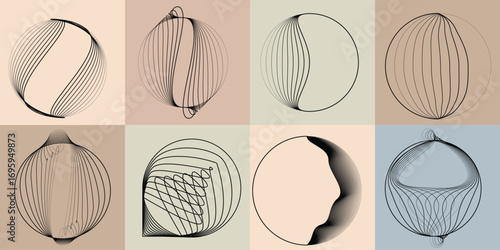 Lines and spirals in Circle Form .Rotate rounded shape Vector .Rotating dots form a circle .Rotating and linear design element . Various lines forming round shape . Abstract Geometric line art 