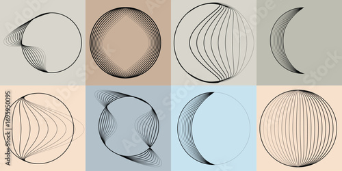 Lines and spirals in Circle Form .Rotate rounded shape Vector .Rotating dots form a circle .Rotating and linear design element . Various lines forming round shape . Abstract Geometric line art 
