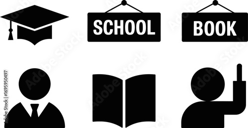 Educational icons representing learning, knowledge, and student achievement.