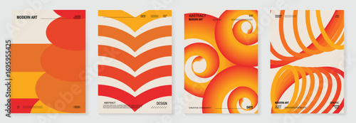 Autumn gradient poster background vector set. Minimalist cover template with orange tone geometric shape in different shape. Ideal design for social media, banner, autumn season card.