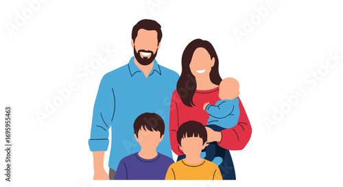 A diverse family portrait featuring parents two young children and a baby personifying unity and love