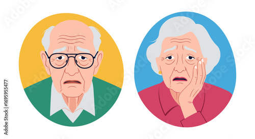 Elderly couple experiencing distress and anxiety in their golden years showing signs of worry and concern on their faces