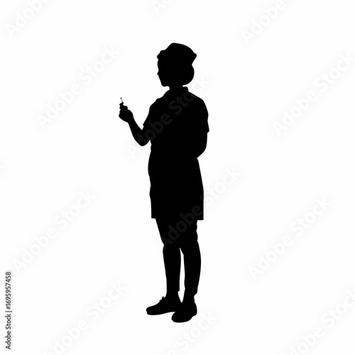 Nurse silhouette speaking about vaccination on a white background