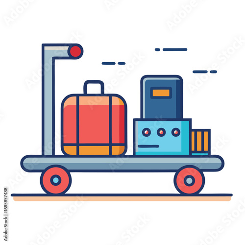 Airport luggage cart with suitcase and scale illustration