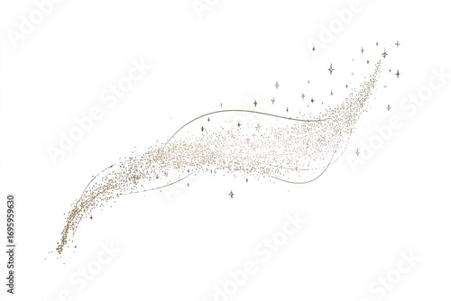 Gold glitter trail swerving across white background
