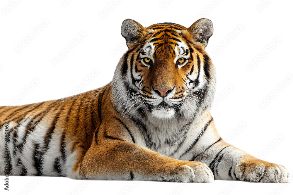 Obraz premium Powerful tiger resting, isolated on black.