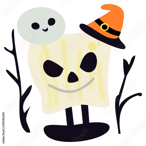 Cute funny monster cartoon as a playful Halloween character. Great for kids party invitations, school decorations, posters, and cheerful Halloween celebration designs in friendly spooky style.