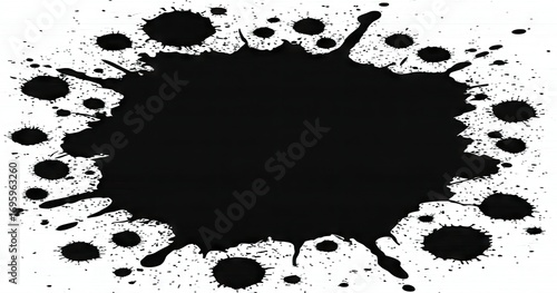 Black ink splatter, radiating outwards on white background