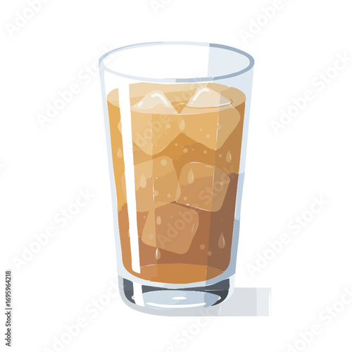 Refreshing Iced Tea in a Tall Glass with Ice Cubes on White Background