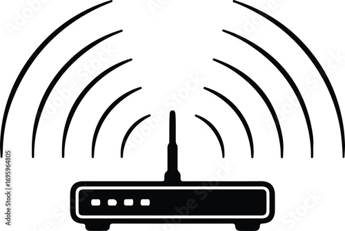Silhouette wireless internet router broadcasting wifi signals vector illustrator