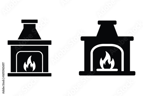 vector illustration of a fireplace with a burning stove