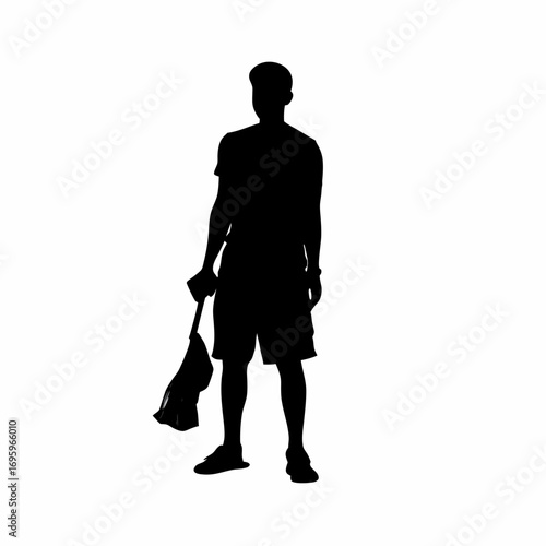 Silhouette of person cleaning beach for ocean pollution awareness