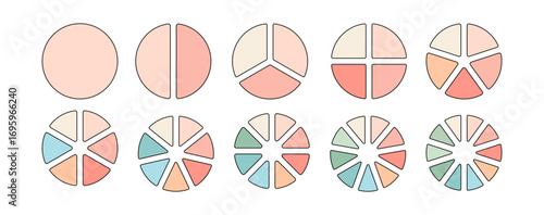 Pie chart divided into equal parts isolated on white background