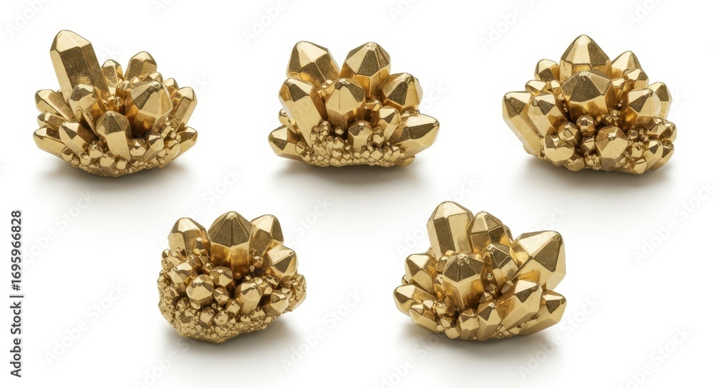 Obraz premium Golden Crystal Cluster on White Background