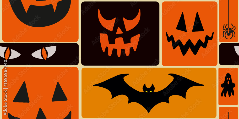 Fototapeta premium Halloween-themed block layout Pattern