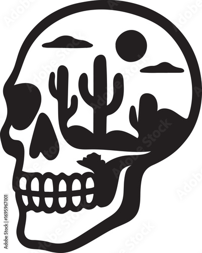 Intricate skull silhouette design with abstract elements