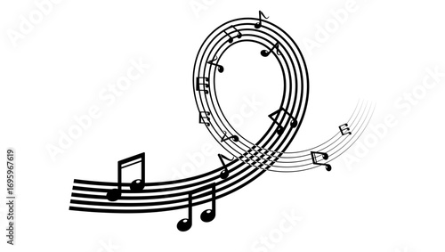 music notes sign, black isolated silhouette