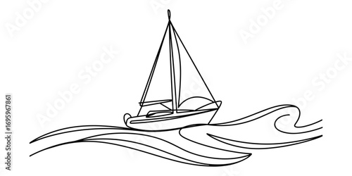 Sailboat on Waves Vector Illustration for Nautical Theme and Maritime Design