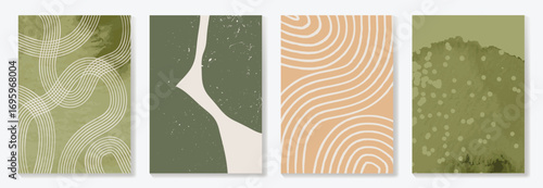 Abstract wall art vector set. Natural and organic shape with grain texture in earth tone colors. Illustration design for Eco packaging, interior, cover, wall art, wallpaper.