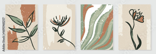Abstract wall art vector set. Natural and organic shape with grain texture in earth tone colors. Illustration design for Eco packaging, interior, cover, wall art, wallpaper.