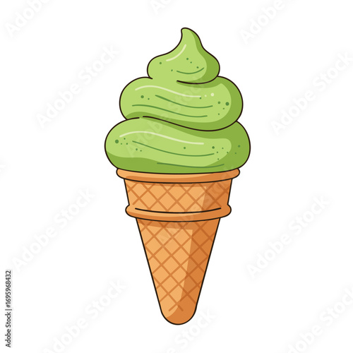 Vector illustration of delicious and scrumptious matcha ice cream on corn