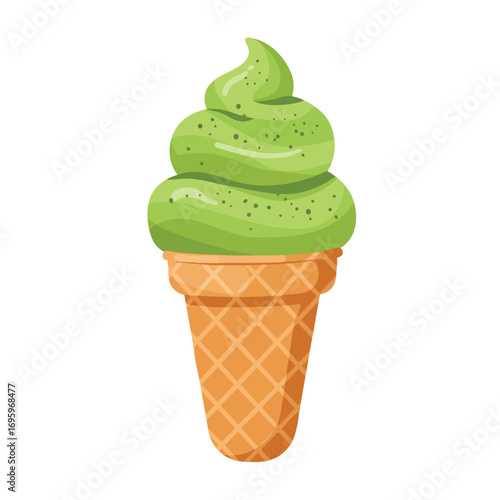 Sweet ice cream cone with matcha and delicious summer