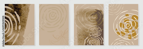 Abstract wall art vector set. Natural and organic shape with brown watercolor texture in earth tone colors. Illustration design for Eco packaging, interior, cover, wall art, wallpaper.