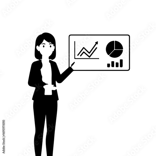 business woman holding a tablet with graphs