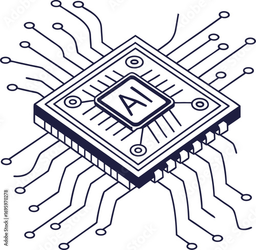 Futuristic AI chip, cutting-edge technology for innovative solutions, modern design element