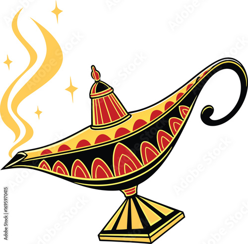 Mystical genie lamp with golden smoke promises wishes fulfilled and dreams coming true