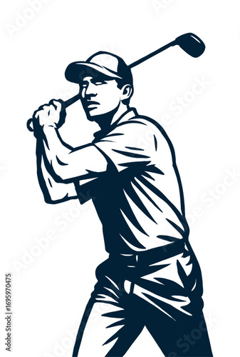 Golf Swing in Action silhouette: A focused golfer, caught mid-swing, epitomizes precision and athletic prowess, capturing the essence of the sport.