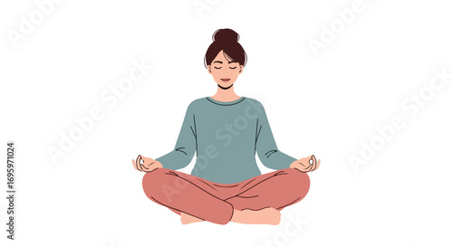 Young woman meditating in a peaceful lotus pose illustration.