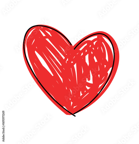 Big Red Heart Cute Valentine Illustration Vector Hand Drawn