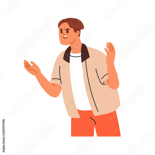 Angry man shouting. Furious annoyed male character in frustration, disagreement, irritation and misunderstanding. Arguing in emotional conflict. Flat vector illustration isolated on white background