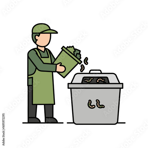 Person adding food scraps to a worm composting bin.