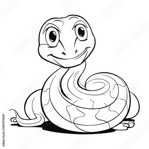 A black and white drawing of a snake coloring page illustration.