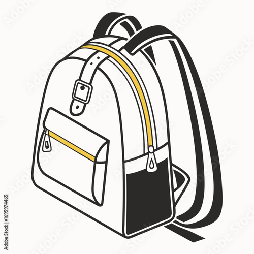 Illustration of a backpack, representing travel, school, hiking, and everyday carry, with a modern and stylish design