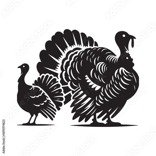 turkeys thanksgiving vector silhouette clip art logo design illustration collection