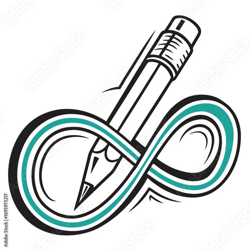 Illustration of a pencil forming an infinity symbol, representing endless creativity and writing possibilities
