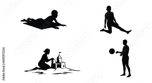 children playing various activities on beach sand
