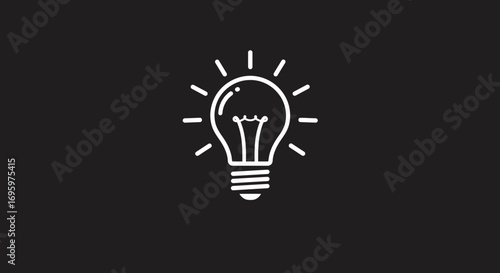 Bright idea shining lightbulb icon for innovation, creativity and problem solving solutions