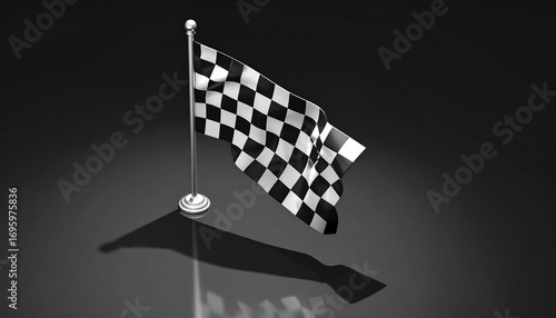 Checkered flag 3D render with metallic shine