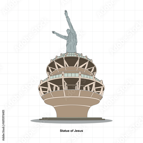 Vector Illustration of Jesus Christ Blessing Statue in Buntu Burake Toraja Indonesia