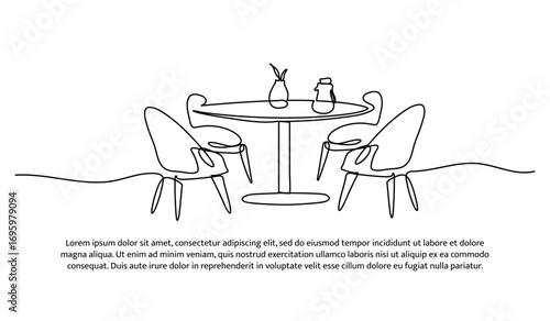 One row of tables and chair. Minimal abstract continuous lines.