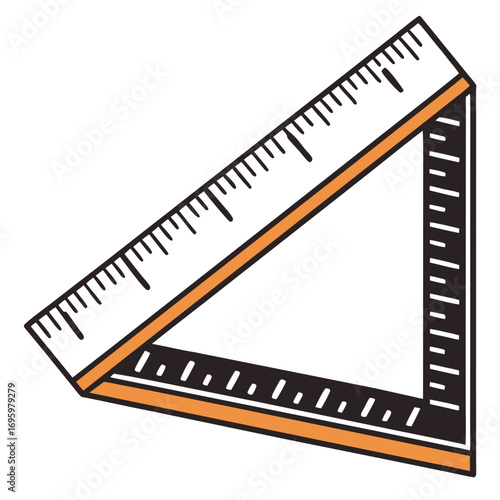 Vector art of orange right triangle ruler is a tool used in geometry, technical drawing, and construction for measuring angles and drawing lines