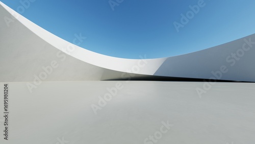 Fototapeta Naklejka Na Ścianę i Meble -  Abstract white curved architecture background, Empty wavy space with reflected concrete floor, Futuristic modern interior backdrop, 3d rendering of twisted building