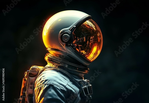 Side profile of a space astronaut figure adorned with a helmet.