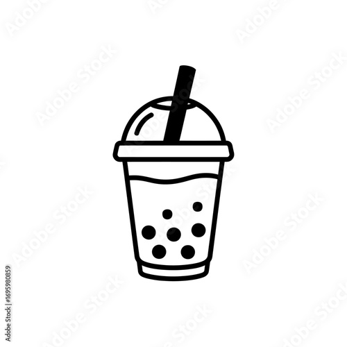 Wallpaper Mural Black and White Bubble Tea Icon Delicious Drink with Tapioca Pearls and Straw Simple Design Torontodigital.ca