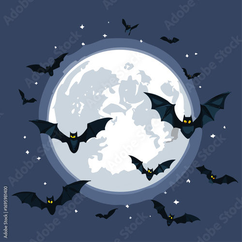 Full Moon Spooky Halloween Bats